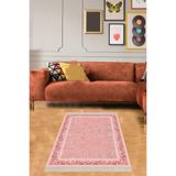 Ontheclouds Kırmızı Nakış Desen Çerçeveli Dijital Baskı Yıkanabilir Kaymaz Taban Modern Salon Halısı Ve Yolluk, 60 x 120