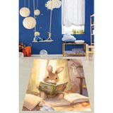 Ontheclouds Kitap Okuyan Tavşan Yıkanabilir Kaymaz Taban Leke Tutmaz Çocuk Odası Halısı, 80 x 150