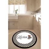 Ontheclouds Kitchen Yazılı Çaydanlık Desenli Dijital Baskı Yıkanabilir Kaymaz Taban Yuvarlak Mutfak Halısı, 100 x 100