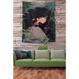 Ontheclouds Kız Ve Kara Kedi Leke Tutmaz Kumaş Duvar Örtüsü Duvar Halısı Tapestry, 140 x 230