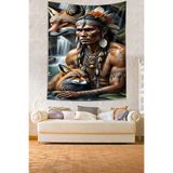 Ontheclouds Kızıl Derili Savaşcı Etnik Kıyafet Leke Tutmaz Kumaş Duvar Örtüsü Duvar Halısı Tapestry, 70 x 100