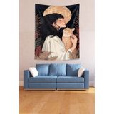Ontheclouds Kızın Kucağındaki Kedi Hayvan Sevgisi Leke Tutmaz Kumaş Duvar Örtüsü Duvar Halısı Tapestry, 140 x 140