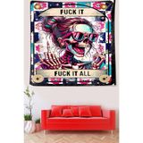 Ontheclouds Komik Iskelet Temalı Renkli Leke Tutmaz Kumaş Duvar Örtüsü Duvar Halısı Tapestry, 70 x 70