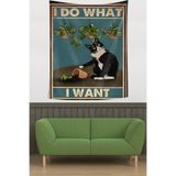 Ontheclouds Komik Kedi Temalı Leke Tutmaz Kumaş Duvar Örtüsü Duvar Halısı Tapestry, 70 x 100