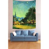 Ontheclouds Köy Evi Ve Tarlalar Temalı Leke Tutmaz Kumaş Duvar Örtüsü Duvar Halısı Tapestry, 70 x 100