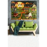 Ontheclouds Köy Evleri Tablo Desen Leke Tutmaz Kadife Kumaş Duvar Örtüsü Duvar Halısı Tapestry, 100 x 140, 100 x 140 WLL082B
