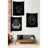 Ontheclouds Kral Kedi Patili Dostlar Evcil Leke Tutmaz Duvar Örtüsü Duvar Halısı Tapestry 3'Lü Set, 35 x 50