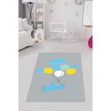Ontheclouds Kral Tacı Balon Desenli Bulutlu Dijital Baskı Yıkanabilir Kaymaz Leke Tutmaz Bebek Odası Halısı, 80 x 200