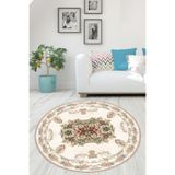 Ontheclouds Krem Çiçek Desenli Dijital Baskı Yıkanabilir Kaymaz Taban Yuvarlak Halı, 140 x 140 MEG1361YUK