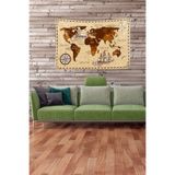 Ontheclouds Krem Dünya Haritası Desenli Leke Tutmaz Kadife Kumaş Duvar Örtüsü Duvar Halısı Tapestry, 140 x 230