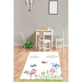 Ontheclouds Kuş Çiçek Doğa Desenli Dijital Baskı Yıkanabilir Kaymaz Taban Leke Tutmaz Kız Çocuk Odası Halısı, 80 x 200