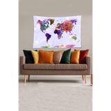 Ontheclouds Lila-Mavi Dünya Haritası Desenli Leke Tutmaz Kadife Kumaş Duvar Örtüsü Duvar Halısı Tapestry, 140 x 230