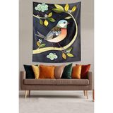 Ontheclouds Limon Çiçekleri Ve Daldaki Kuş Leke Tutmaz Kumaş Duvar Örtüsü Duvar Halısı Tapestry, 70 x 100
