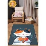 Ontheclouds Love Temalı Sevimli Kedicik Yıkanabilir Kaymaz Taban Leke Tutmaz Çocuk Odası Halısı, 80 x 300