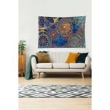 Ontheclouds Mandala Desenli Gold Geçişli Leke Tutmaz Kadife Dokulu Kumaş Duvar Örtüsü Duvar Halısı Tapestry, 100 x 140