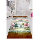 Ontheclouds Masal Diyarı Gökkuşağı Orman Hayvanlı Yıkanabilir Kaymaz Taban Leke Tutmaz Çocuk Odası Halısı, 80 x 200