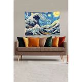 Ontheclouds Mavi-Beyaz Katsushika Hokusai Serisi Leke Tutmaz Kadife Kumaş Duvar Örtüsü Duvar Halısı Tapestry, 70 x 100