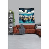 Ontheclouds Mavi Çam Ormanı Dağ Ve Ay Leke Tutmaz Kadife Kumaş Duvar Örtüsü Duvar Halısı Tapestry, 70 x 70