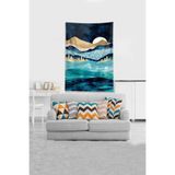 Ontheclouds Mavi Dağın Ardındaki Ay Leke Tutmaz Kadife Kumaş Duvar Örtüsü Duvar Halısı Tapestry, 140 x 140, 140 x 140 DWLL334D