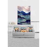 Ontheclouds Mavi Dağın Ardındaki Ay Leke Tutmaz Kadife Kumaş Duvar Örtüsü Duvar Halısı Tapestry, 140 x 140, 140 x 140 DWLL335D