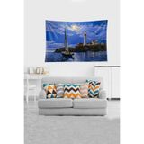Ontheclouds Mavi Deniz Fenerine Bakan Çift Desenli Leke Tutmaz Kadife Kumaş Duvar Örtüsü Duvar Halısı Tapestry, 35 x 50