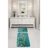 ontheclouds Mavi Desenli İkili Banyo Paspas Takımı 60x100 cm 40x60 cm, Mavi