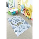 Ontheclouds Mavi Iskele Ve Çapa Desenli Yıkanabilir Kaymaz Taban Leke Tutmazbebek Ve Çocuk Odası Halısı, 180 x 250