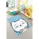 Ontheclouds Mavi Kedi Desenli Yıkanabilir Kaymaz Taban Leke Tutmazbebek Ve Çocuk Odası Halısı, 80 x 350 AYC155Z