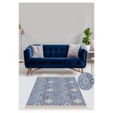 Ontheclouds Mavi Kilim Desenli Etnik Dijital Baskı Yıkanabilir Kaymaz Taban Modern Salon Halı Ve Yolluk, 80 x 150