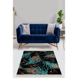 Ontheclouds Mavi Tavuskuşu Tüyü Desenli Dijital Baskı Yıkanabilir Kaymaz Taban Kilim Model Salon Halısı, 130 x 180