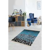 Ontheclouds Mavi Yaprak Desenli Dijital Baskı Kaymaz Taban Yıkanabilir Klasik Salon Halı, 80 x 150