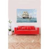 Ontheclouds Mavi Yelkenli Desenli Leke Tutmaz Kadife Kumaş Duvar Örtüsü Duvar Halısı Tapestry, 70 x 100, 70 x 100 YWLL444A