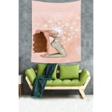 Ontheclouds Meditasyon Yapan Kız Ve Çiçekler Bohem Desen Leke Tutmaz Kumaş Duvar Örtüsü Duvar Halısı Tapestry, 70 x 100