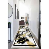 Ontheclouds Mermer Desenli Gold Şeritli Çerçeveli Dijital Baskı Yıkanabilir Kaymaz Taban Modern Salon Halısı, 80 x 600
