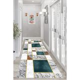 Ontheclouds Mermer Desenli Gold Şeritli Dijital Baskı Yıkanabilir Kaymaz Taban Kilim Model Salon Halısı, 80 x 150 Mavi-Gri