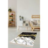 Ontheclouds Mermer Desenli Gold Şeritli Dijital Baskı Yıkanabilir Kaymaz Taban Modern Salon Halısı, 160 x 240