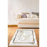 Ontheclouds Mermer Desenli Gold Şeritli Yıkanabilir Kaymaz Taban Modern Salon Halısı, 120 x 120