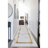 Ontheclouds Mermer Desenli Yıkanabilir Kaymaz Taban Leke Tutmaz Modern Salon Halısı Ve Yollu (Grigold), 80 x 50