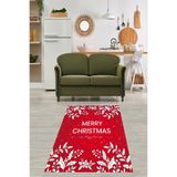 Ontheclouds Merry Christmas Yazılı Kırmızı Karlı Ağaç Dijital Baskı Yıkanabilir Kaymaz Taban Salon Halısı, 80 x 200