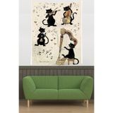 Ontheclouds Müzisyen Kediler Notalar Ve Kalpler Leke Tutmaz Kumaş Duvar Örtüsü Duvar Halısı Tapestry, 140 x 230