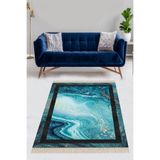 Ontheclouds Okyanus Esintili Siyah Çerçeve Dijital Baskı Yıkanabilir Kaymaz Taban Leke Tutmaz Modern Salon Halı, 80 x 150 BLT-S-030A
