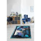 Ontheclouds Okyanus Esintili Siyah Çerçeve Dijital Baskı Yıkanabilir Kaymaz Taban Leke Tutmaz Modern Salon Halı, 80 x 600 BLT-S-021H