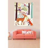 Ontheclouds Ormandaki Geyik Baykuş Tavşan Leke Tutmaz Kumaş Duvar Örtüsü Duvar Halısı Tapestry, 140 x 140
