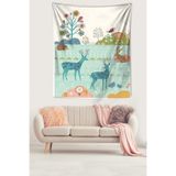Ontheclouds Ormandaki Geyik Tavşan Çiçekler Leke Tutmaz Kumaş Duvar Örtüsü Duvar Halısı Tapestry, 100 x 140