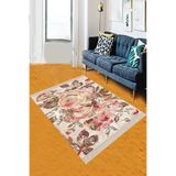 Ontheclouds Patchwork Gül Desenli Dijital Baskı Yıkanabilir Kaymaz Taban Bej Modern Salon Halı, 80 x 400