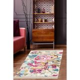 Ontheclouds Patchwork Gül Desenli Dijital Baskı Yıkanabilir Kaymaz Taban Eskitme Salon Halı, 100 x 100