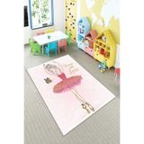 Ontheclouds Pembe Balerin Desenli Yıkanabilir Kaymaz Taban Leke Tutmazbebek Ve Çocuk Odası Halısı, 80 x 300