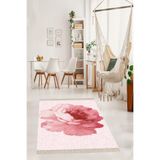 Ontheclouds Pembe Gül Desenli Dijital Baskı Yıkanabilir Nostalji Salon Halı, 60 x 200
