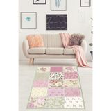 Ontheclouds Pembe Gül Karanfil Patchwork Desenli Yıkanabilir Kaymaz Taban Leke Tutmaz Salon Halısı Yoluk, 40 x 40