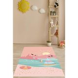 Ontheclouds Pembe Günbatımı Yelkenli Kuşlu Güneşli Doğa Yıkanabilir Kaymaz Taban Leke Tutmaz Çocuk Odası Halısık, 80 x 250